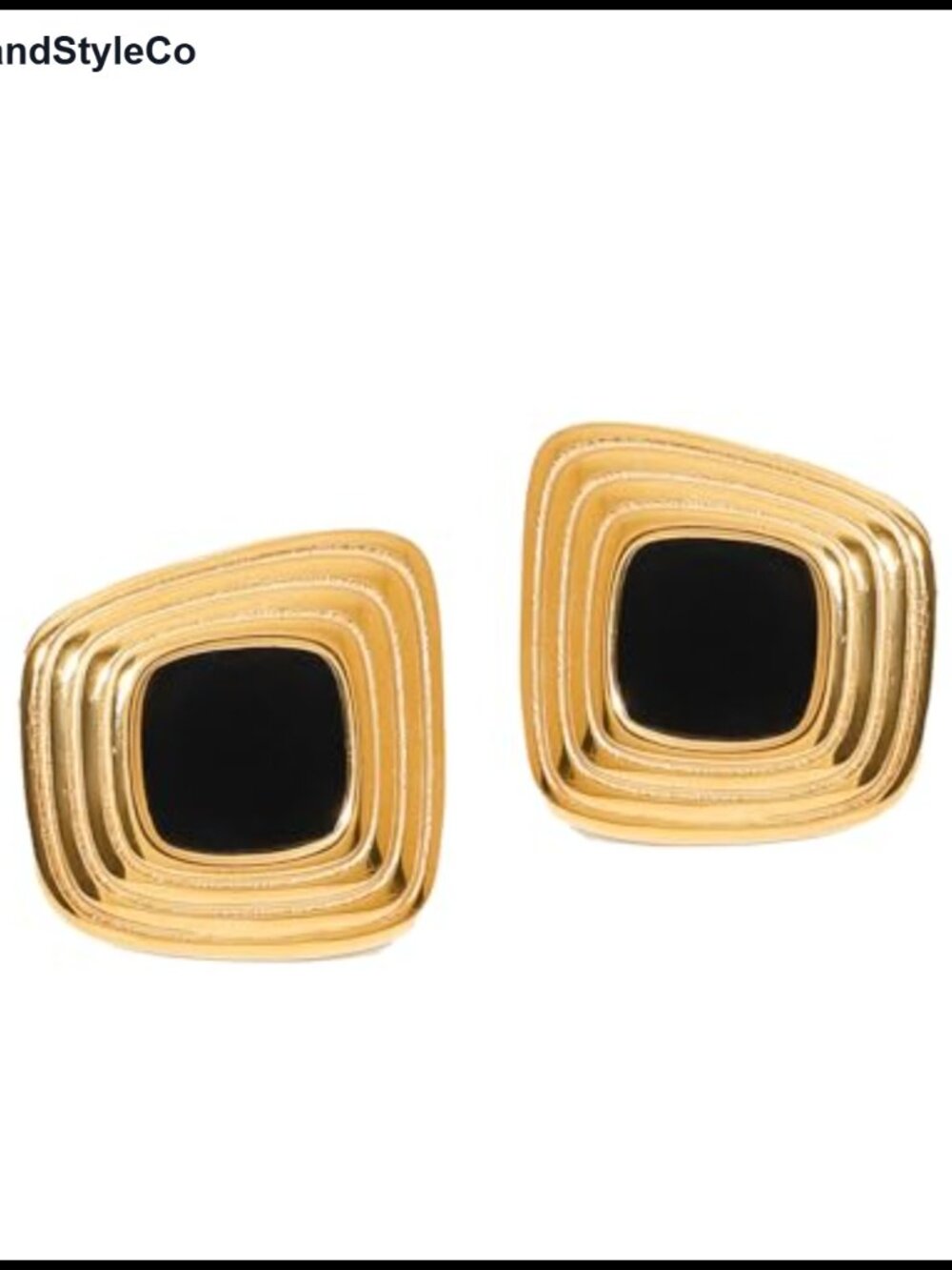 Chunky Gold Stud Earrings for Women Geometric Square Titanium Steel Onyx